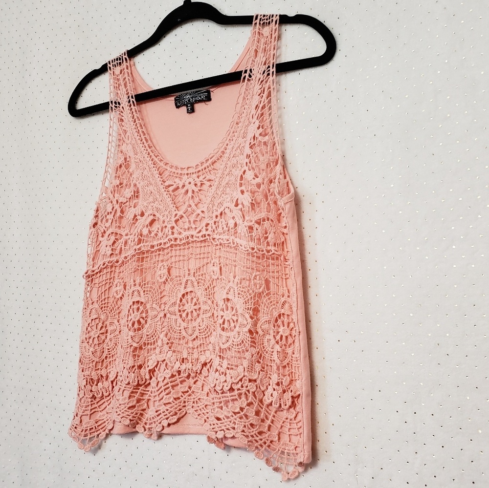 Crochet Front Peach Tank * Almost Famous * Sz M *